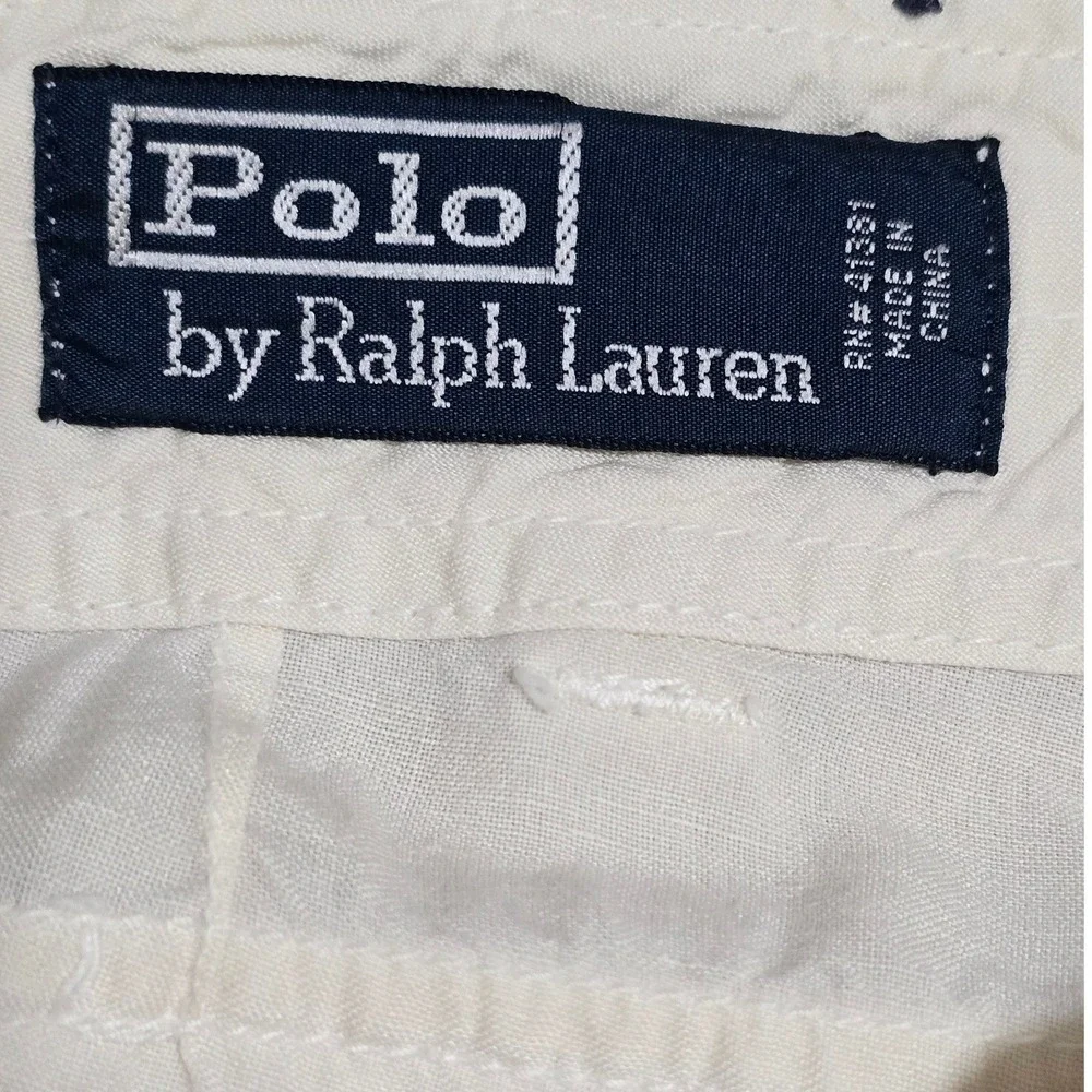 VTG Polo Ralph Lauren Linen Silk Parachute Utility Cargo Shorts Men's 36 Cream